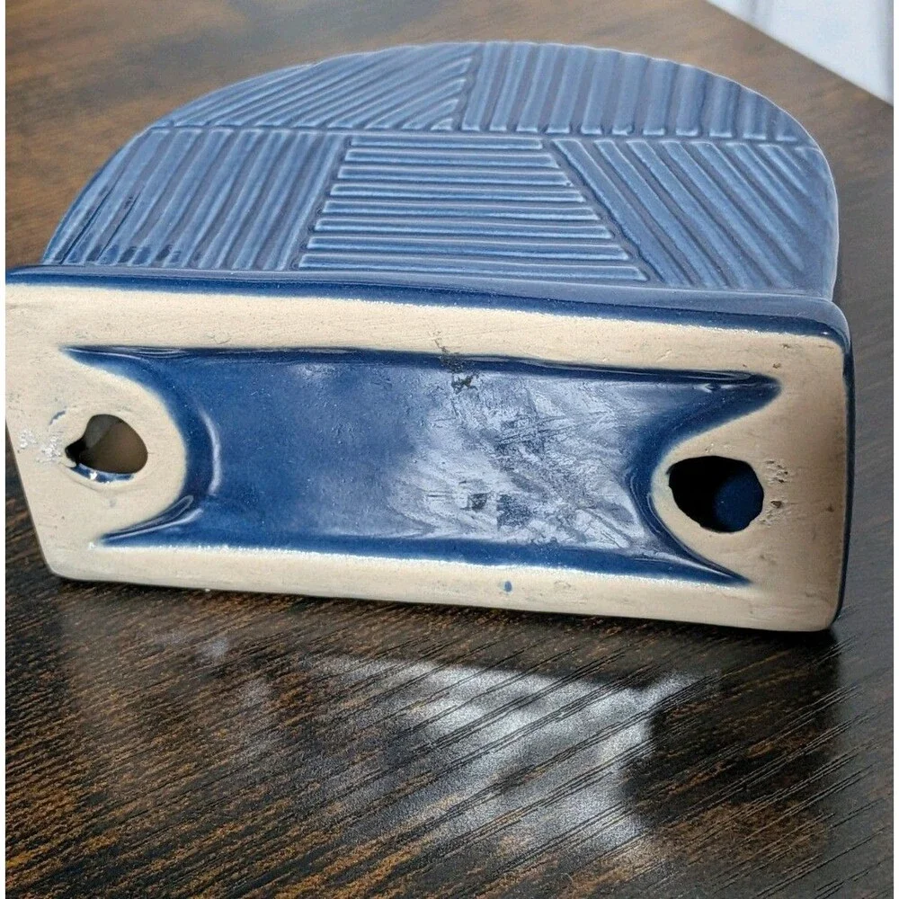 Vintage 90s Geometric Blue Napkin Letter Holder Desk Kitchen Decor Ceramic
